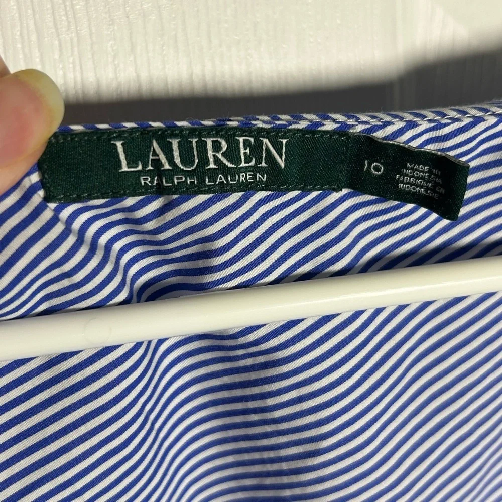 Lauren Ralph Lauren LRL Ruffle Collar Blue Striped Off-Shoulder Top Size 10. - Picture 7 of 12